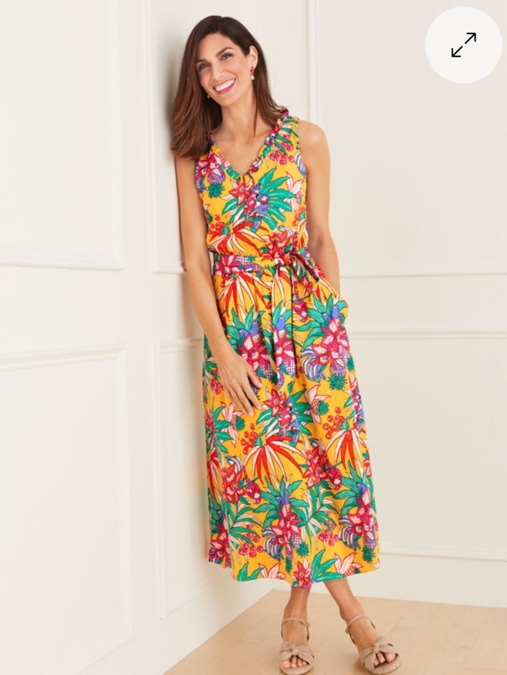 NWT Talbot Smoked Belted Fit And Flare Tropical Floral Sleeveless Dress - Picture 2 of 12